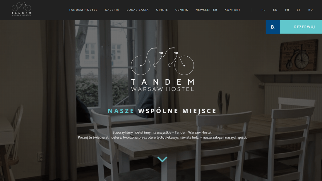 Widok strony internetowej Hostel Tandem